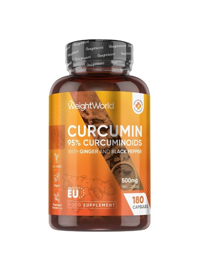 كركمين مع الزنجبيل والفلفل الأسود – 500 مجم – 180 كبسولة – صنع في المملكة المتحدة – يدعم صحة المفاصل والمناعة - Image 1